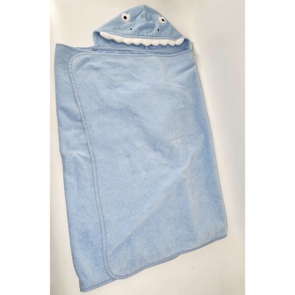 Pottery Barn Kids Baby Hooded Shark Wrap Bath Towel 100% Cotton Soft Terry Blue - Picture 1 of 4